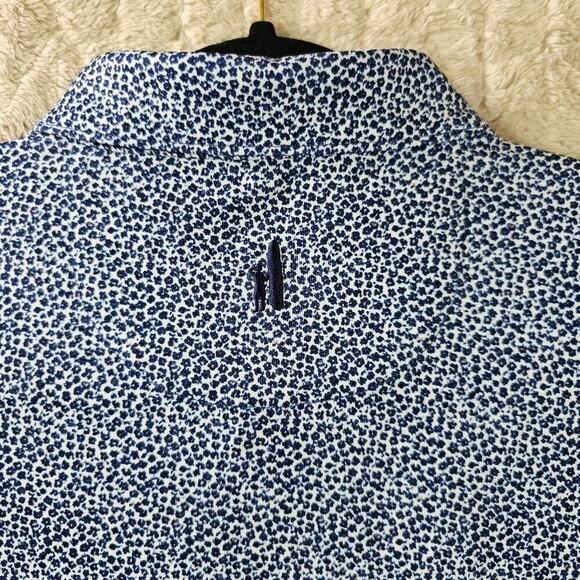 Johnnie O Polo Shirt Large UPF50 Micro Floral Blue Sun Protection Golf Preppy - Picture 4 of 7